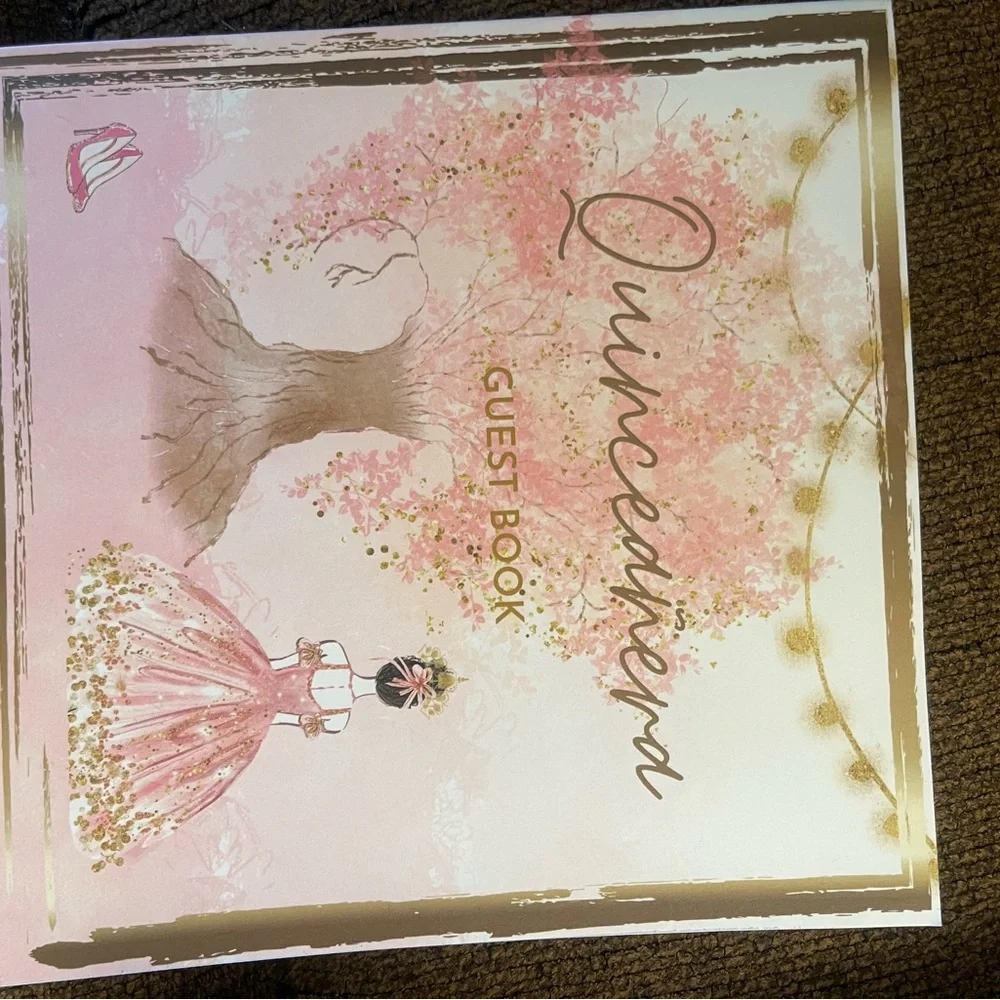 Charming Quinceañera Guest Book with Pink and Gold Design
